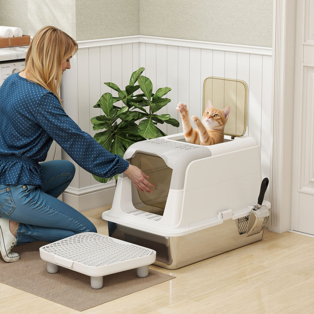 XL Stainless Steel Enclosed Cat Litter Box