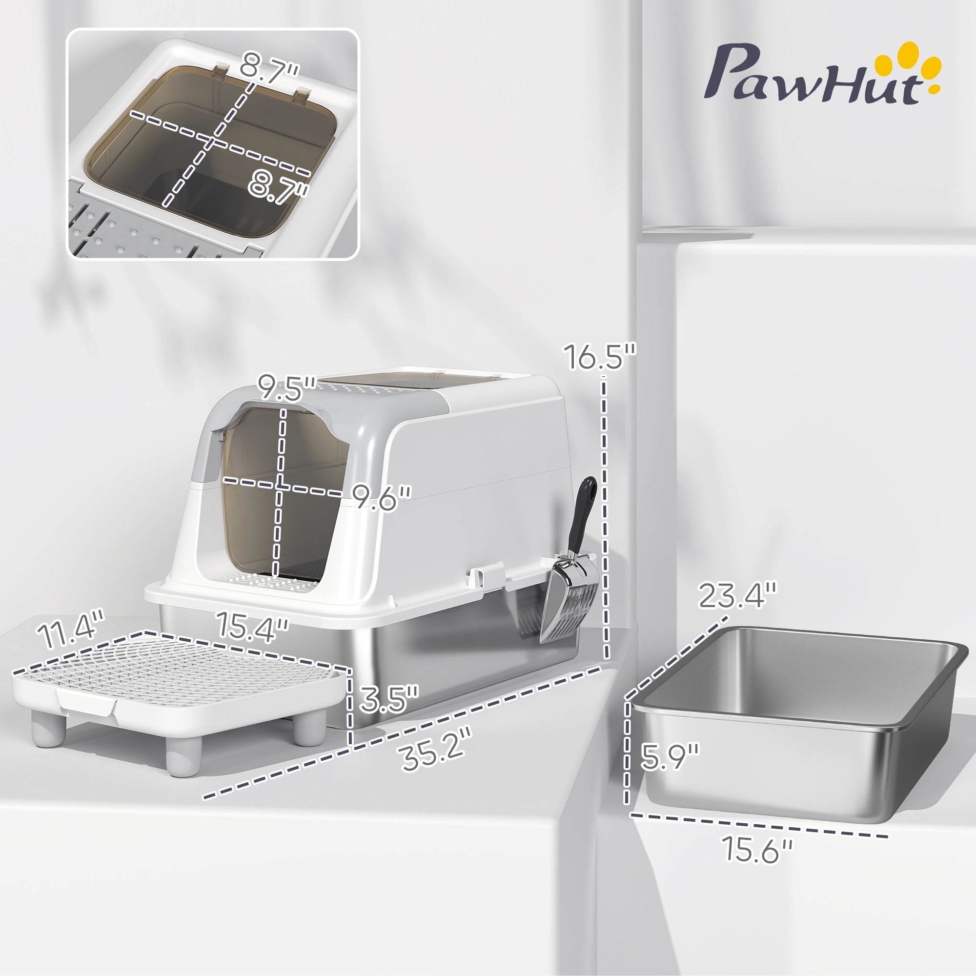 XL Stainless Steel Enclosed Cat Litter Box